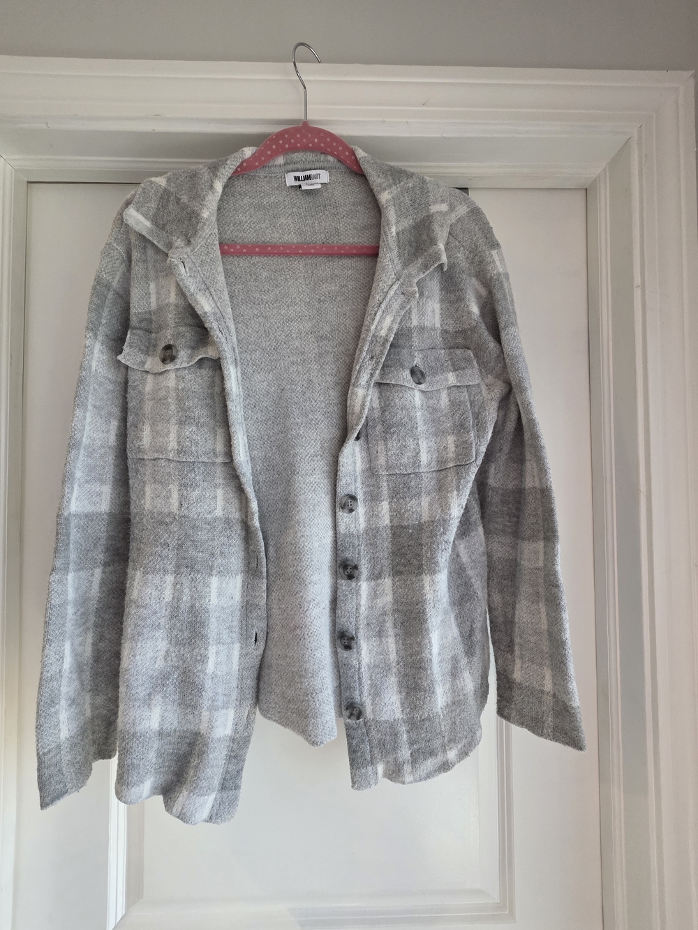 William Rast Gret And White Checkered Cardigan